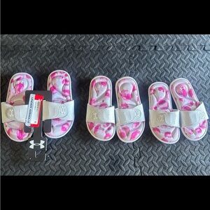 Under Armour Kids' White and Pink Slide Sandals